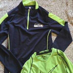 Boys Seahawks Quarter-Zip Pullover and Nike Pro Activewear Shirt, M & L